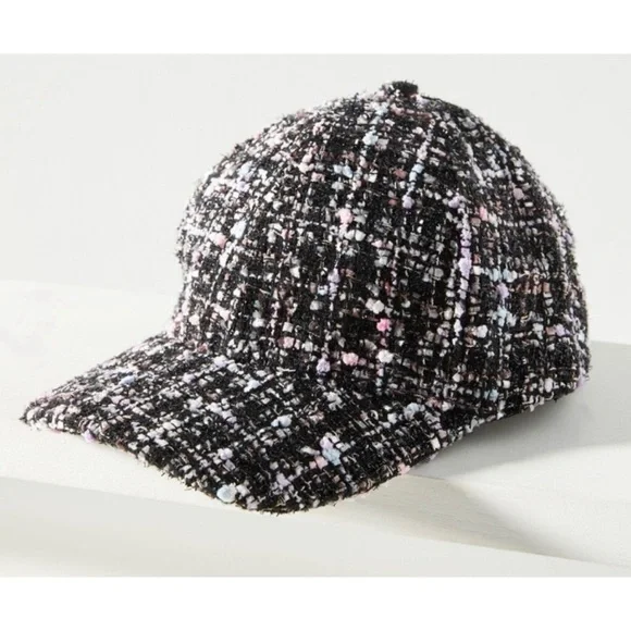 Néw No Tags Anthropologie Tweed Baseball Cap - Black White Pink - Picture 1 of 3